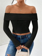 Off Shoulder Solid Color T Shirt GZYF-1011