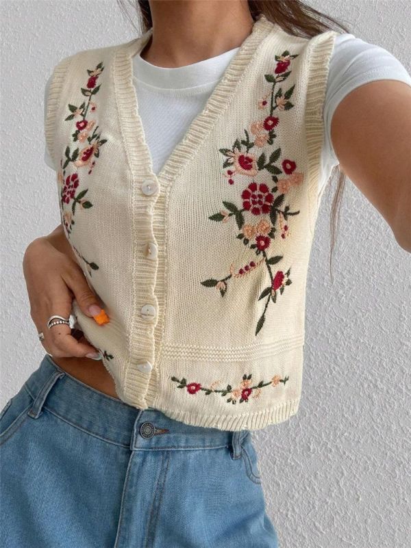Embroidered Knit Sweater Vest GZYF-1202