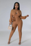 Solid Color Tie Up Two Piece Pants Suit XHXF-8729
