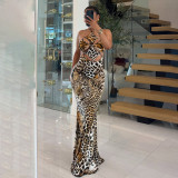 Halterneck Tie-Front Tiger-Print Maxi Dress GSLF-K25D80591