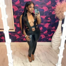 Backless Cross Leather Jumpsuit MXBF-D25JP436