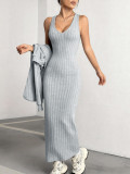 Loungewear Solid Color V Neck Skirt Suit YH-9028