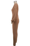 Solid Color Tie Up Two Piece Pants Suit XHXF-8729