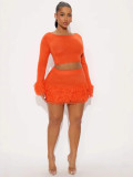 Knits Tassel Long Sleeve Skirt Suit YMEF-58025