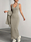 Loungewear Solid Color V Neck Skirt Suit YH-9028