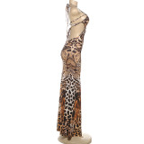 Halterneck Tie-Front Tiger-Print Maxi Dress GSLF-K25D80591