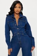 Fashion Long Sleeve Denim Jumpsuit LX-3587