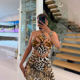 Halterneck Tie-Front Tiger-Print Maxi Dress GSLF-K25D80591