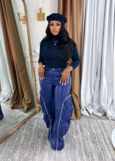 Zip-Off Multi-Pocket Leather Pants YMEF-58035