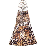 Halterneck Tie-Front Tiger-Print Maxi Dress GSLF-K25D80591