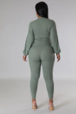 Solid Color Tie Up Two Piece Pants Suit XHXF-8729