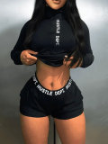 Letter Print Zipper Two Piece Shorts Set HNIF-1127