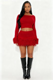 Knits Tassel Long Sleeve Skirt Suit YMEF-58025
