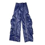 Zip-Off Multi-Pocket Leather Pants YMEF-58035