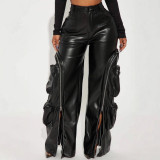 Zip-Off Multi-Pocket Leather Pants YMEF-58035