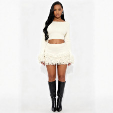 Knits Tassel Long Sleeve Skirt Suit YMEF-58025