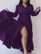 Plus Size Solid Color Lapel Maxi Dress HNIF-064