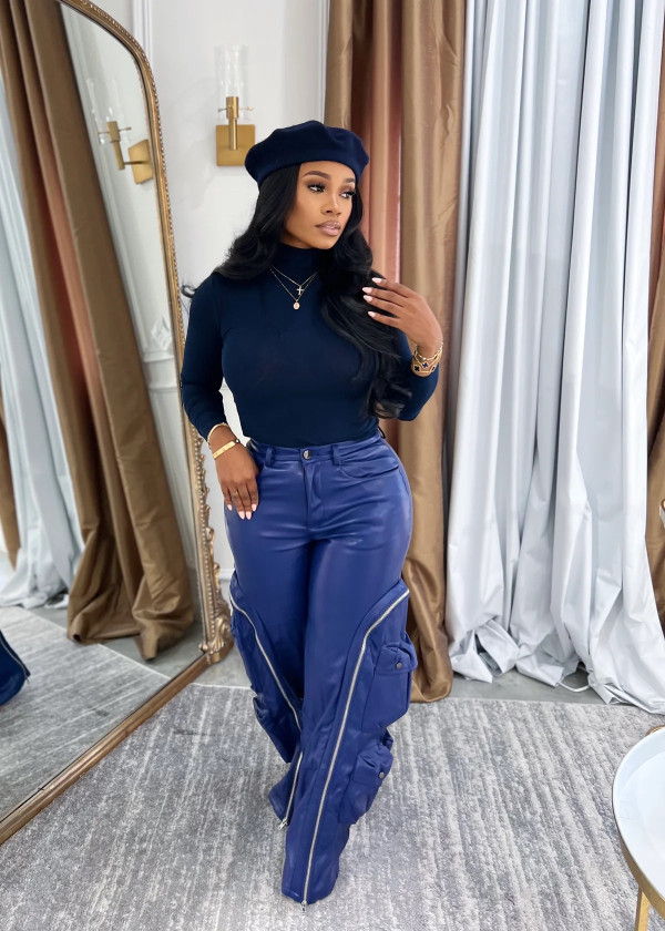 Zip-Off Multi-Pocket Leather Pants YMEF-58035