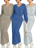 Loungewear Solid Color V Neck Skirt Suit YH-9028