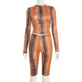Snake Print Tight Two Piece Pants Set MXBF-J25ST354