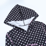 Polka Dot Hooded Zipper Two Piece Pants Set FL-25531