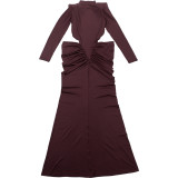 Hollow Out Ruched Maxi Dress GSLF-K25D80985