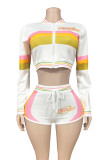 Zipper Contrast Color Two Piece Shorts Set GFCF-1407