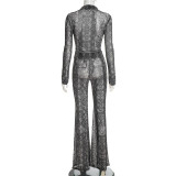 Mesh Zipper Top Flare Pants Two Piece Set GSBD-D25ST445