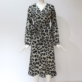 Leopard Print V Neck Midi Dress GWTC-W0205