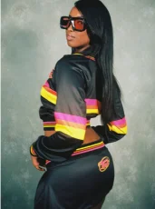 Letter Print Coat Two Piece Pants Set GFCF-1406