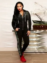 Print Patchwork Hooded Pants Suit SHMF-6178