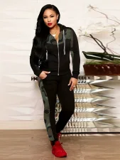 Print Patchwork Hooded Pants Suit SHMF-6178