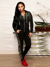 Print Patchwork Hooded Pants Suit SHMF-6178