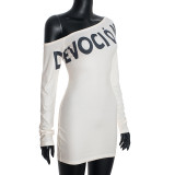 Fashion Sexy Letter Print Off Shoulder Long Sleeve Dress GSBD-Q25DS365