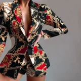 Print Blazer Coat Two Piece Short Set GWTC-W0522