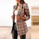 Plus Size Long Sleeve Plaid Print Blazer Coat GWTC-W0273