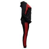 Print Patchwork Hooded Pants Suit SHMF-6178