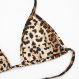 Leopard Print Bra Long Sleeve And Mini Skirt Three Piece Set GSBD-D25ST459