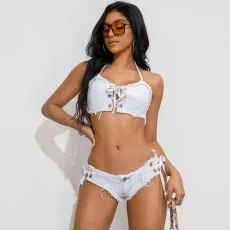 Pole Dancing Outfits Denim Bikinis Suit GHYF-650#