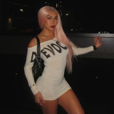 Fashion Sexy Letter Print Off Shoulder Long Sleeve Dress GSBD-Q25DS365