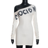 Fashion Sexy Letter Print Off Shoulder Long Sleeve Dress GSBD-Q25DS365