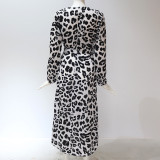 Leopard Print V Neck Midi Dress GWTC-W0205