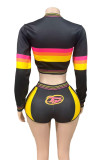 Zipper Contrast Color Two Piece Shorts Set GFCF-1407