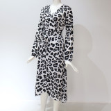 Leopard Print V Neck Midi Dress GWTC-W0205