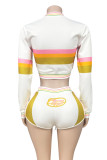 Zipper Contrast Color Two Piece Shorts Set GFCF-1407