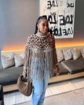 Casual Leopard Print Tassel Knits Tops TR-1347