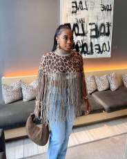 Casual Leopard Print Tassel Knits Tops TR-1347