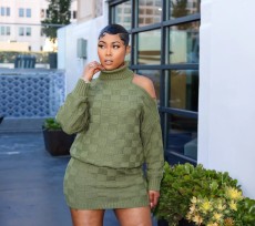 Casual Plaid Knits Two Piece Skirts Set TR-1353