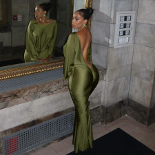 Solid Color Elegant Long Sleeve Backless Maxi Dress GSBD-Y25DS458