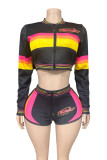 Zipper Contrast Color Two Piece Shorts Set GFCF-1407